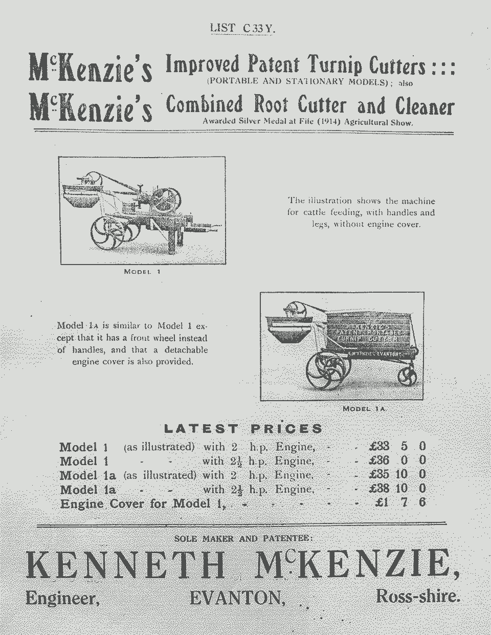 Mckenzies Improved Patent Turnip Cutters